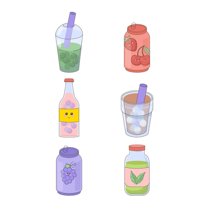 Drinks in kawaii style set