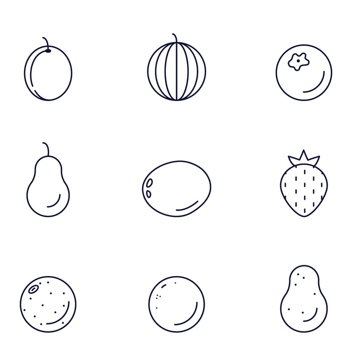 Fruits and berries black and white icons