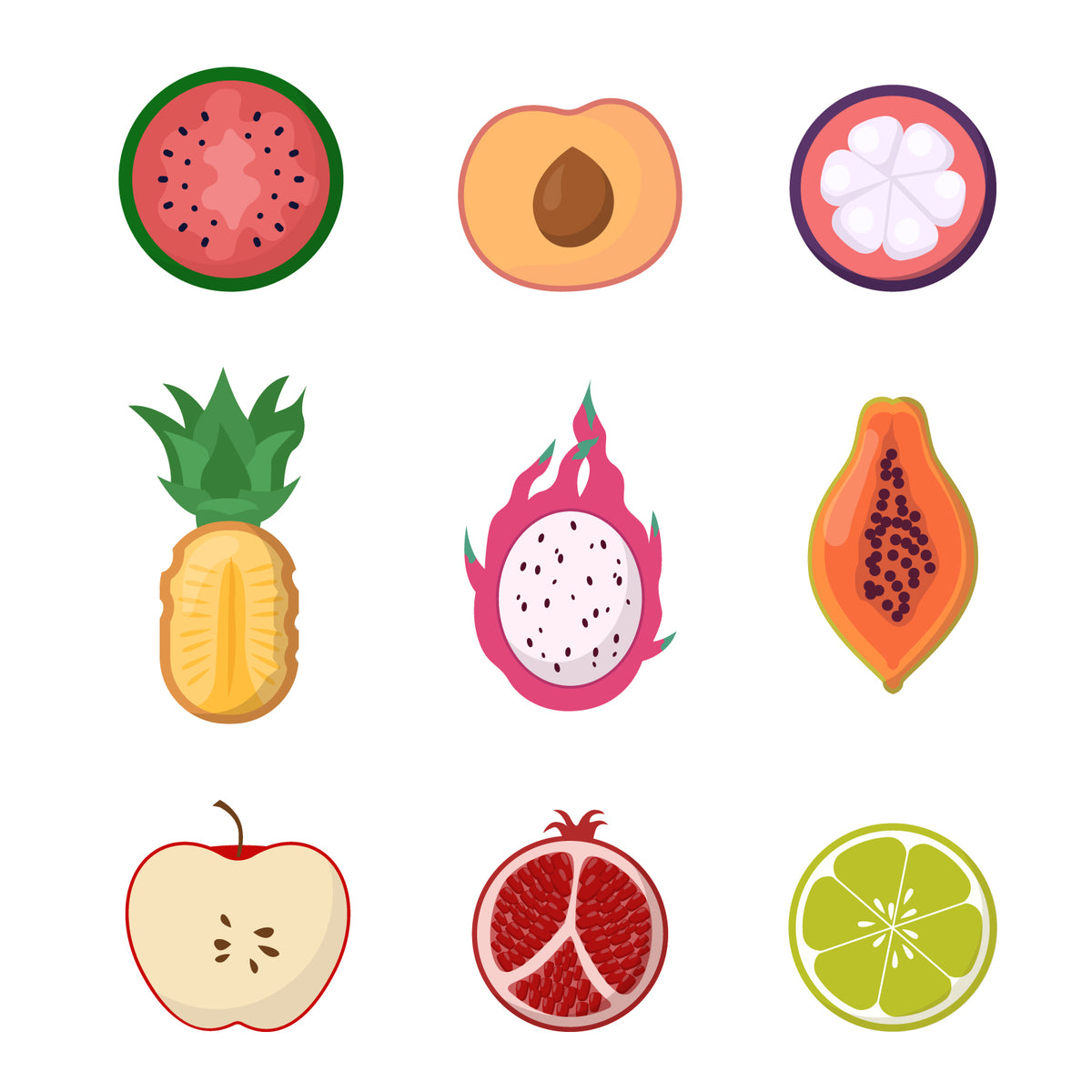 Fruits colored images set