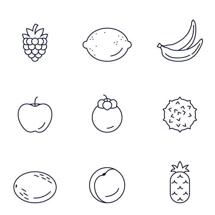 Fruits and berries black and white icons