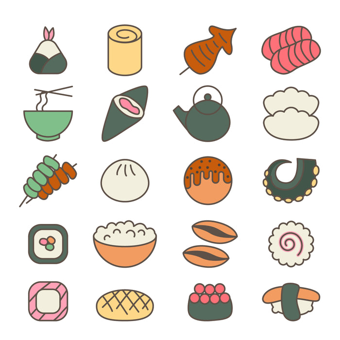 Japanese food colored icon set