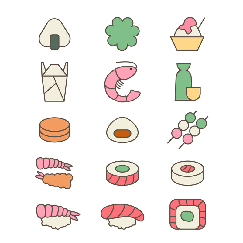 Japanese food colored icon set