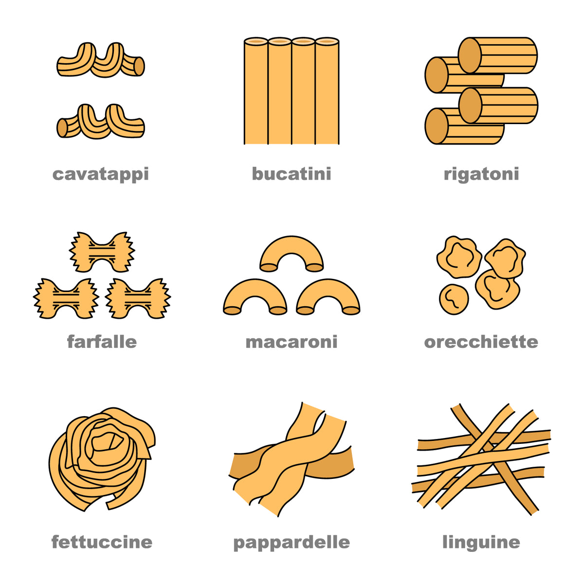 Italian pasta icons set