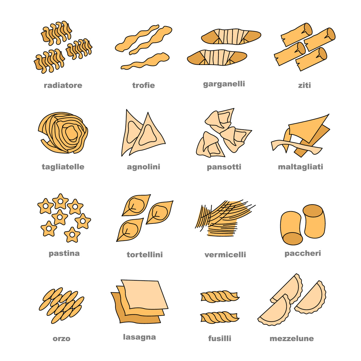 Italian pasta icons set