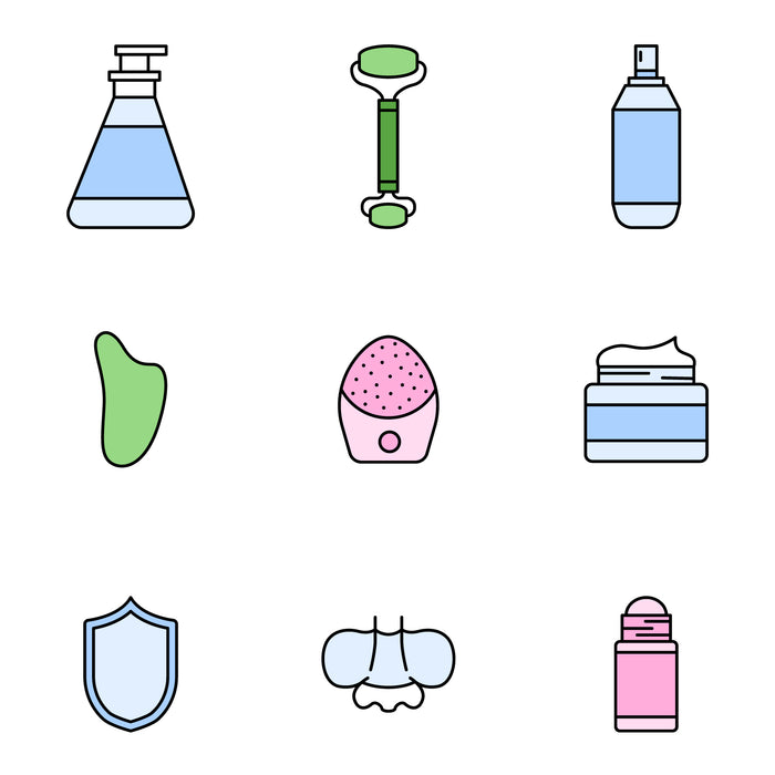 Skincare products icon set