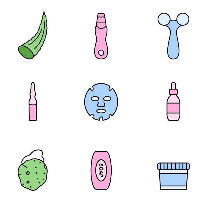 Skincare products icon set