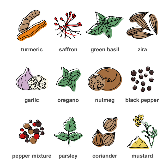 Spices and herbs colored icons set