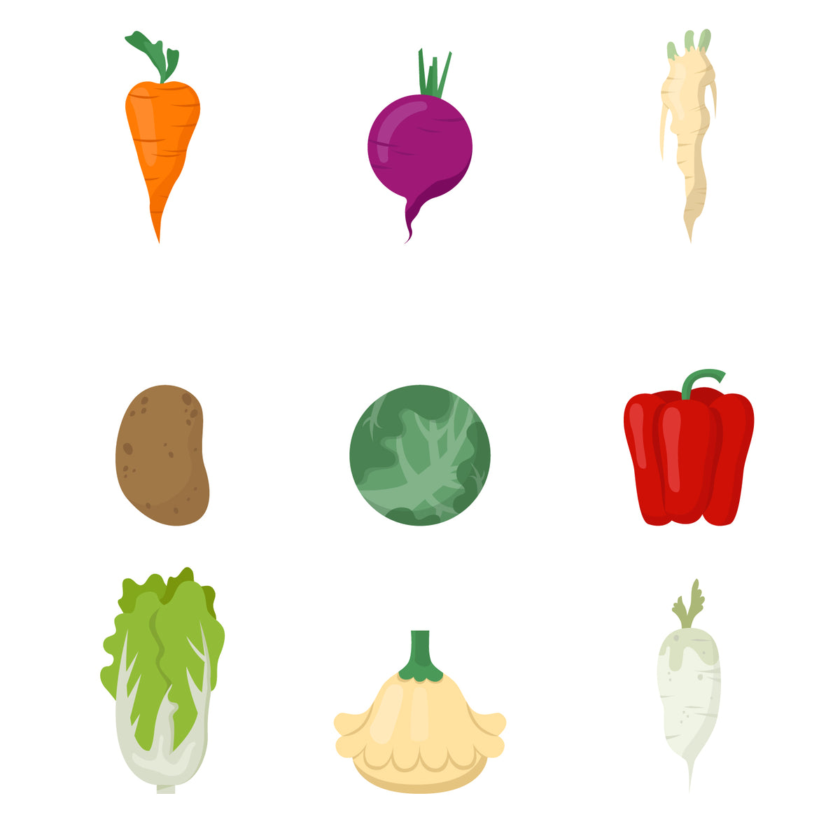 Vegetables colored images set