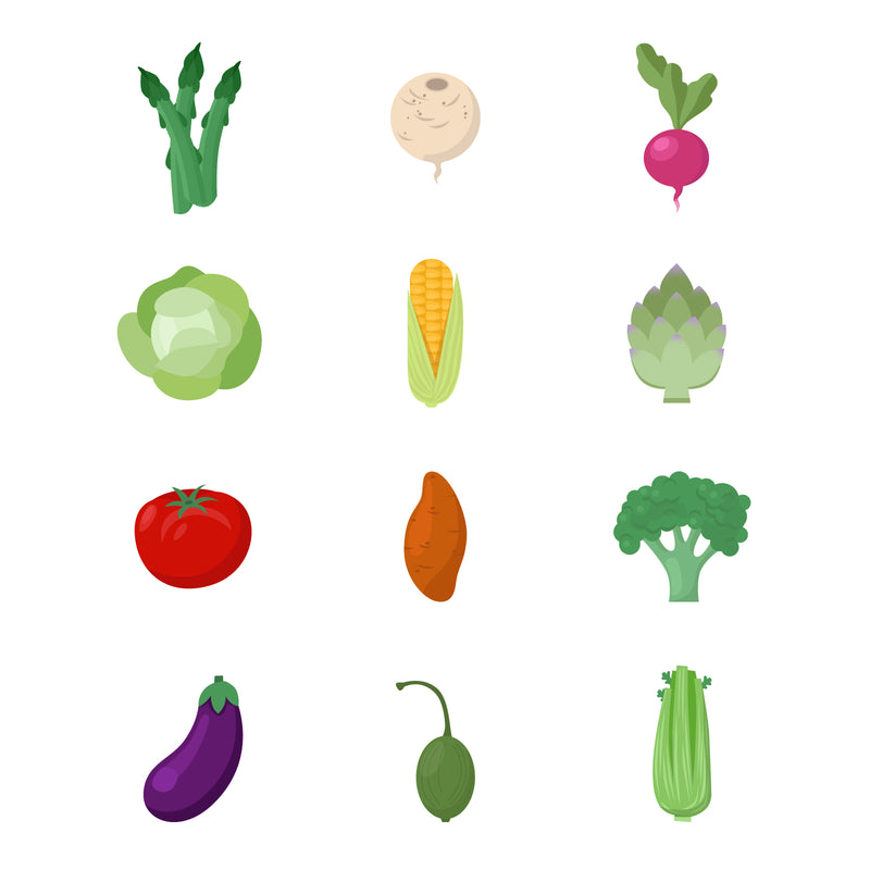 Vegetables colored images set