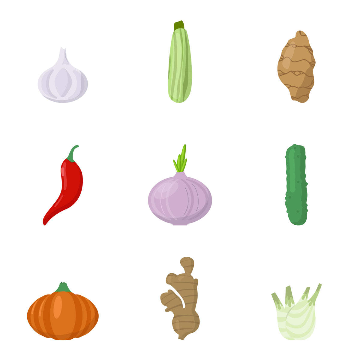 Vegetables colored images set